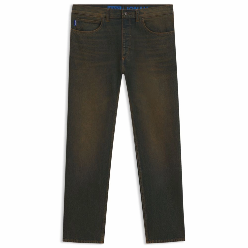 Artist Vibe Work Meeting Casual Smooth Minimalist Regular-fit jeans in green-cast rigid denim