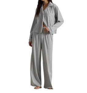 Tencel Blend Split hem Long-Sleeve Jersey Pajama Set In Heather Grey