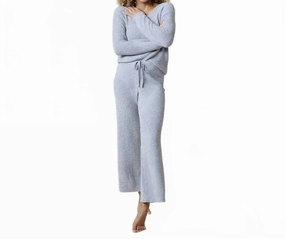 Drop Shoulder Design Microfiber Material Solid Marshmallow V-Neck Lounge Set In Grey