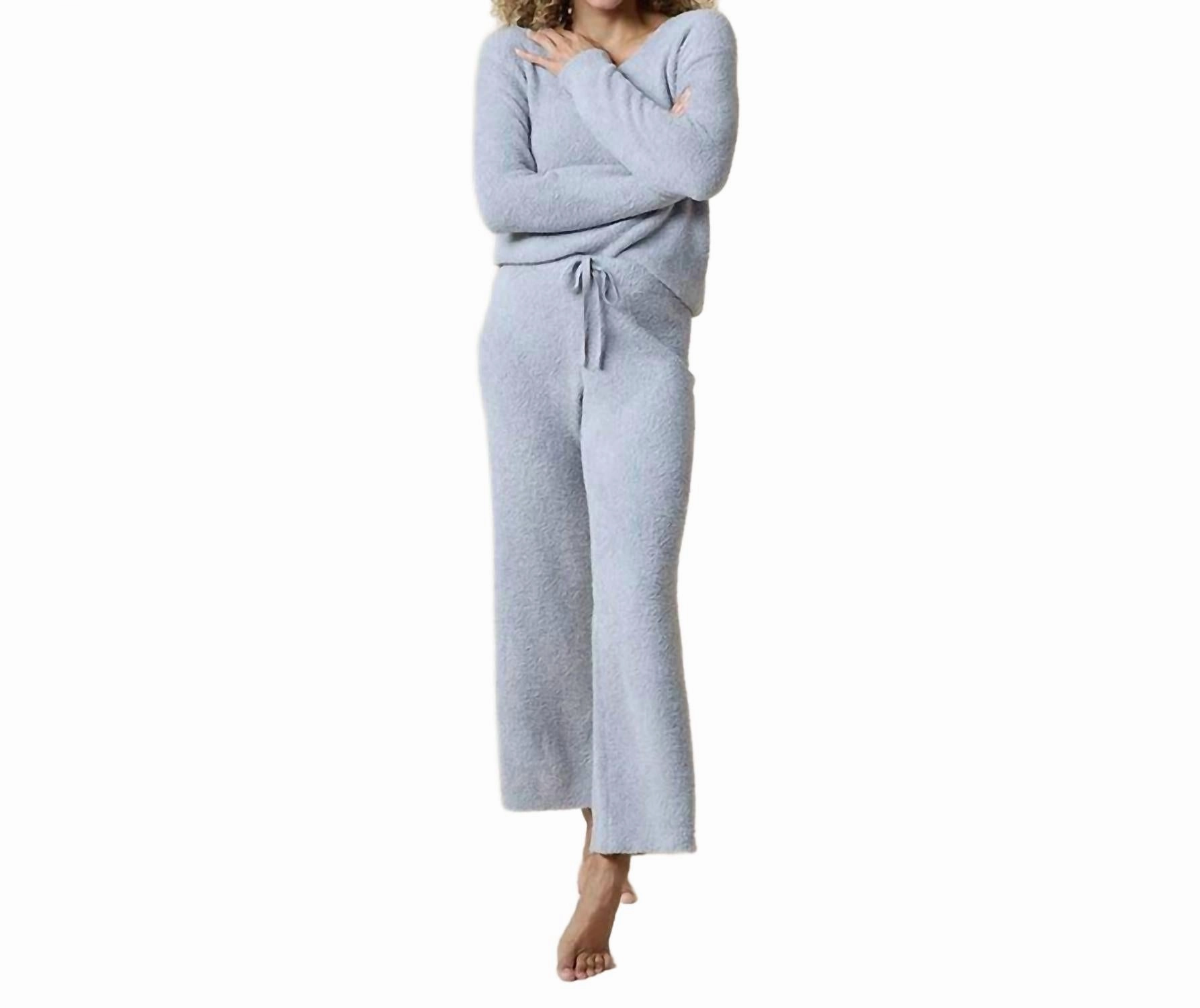 Drop Shoulder Design Microfiber Material Solid Marshmallow V-Neck Lounge Set In Grey