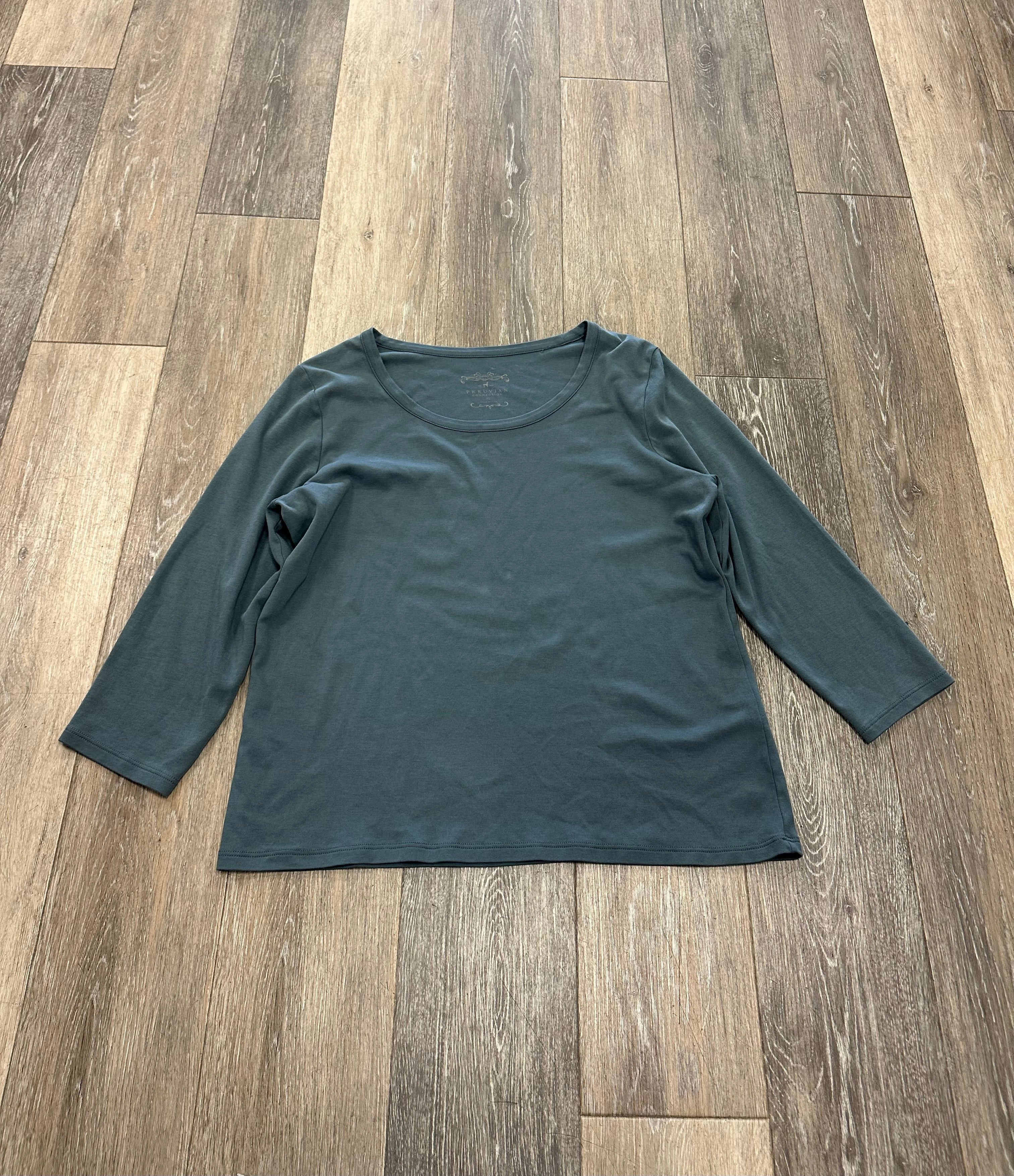 Green Top Long Sleeve Designer Peruvian Connection, Size Xl Biodegradable Fiber Hidden Pocket Design