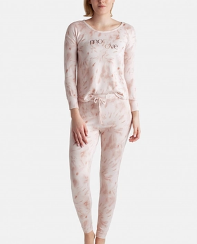 Easy Care Material Ribbed Hacci Sleep Set With Jogger In Tawny Tie Dye