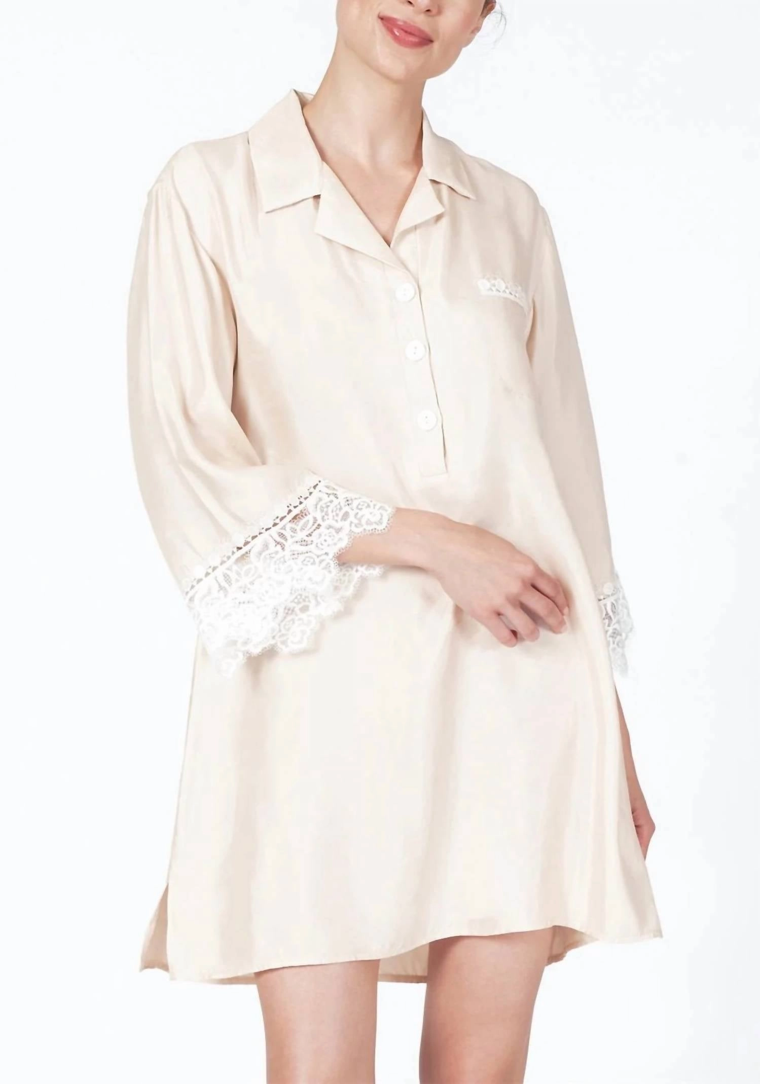 Rosey Sleep Shirt In Champagne UltraSoft Brushed Interior Tagless Design