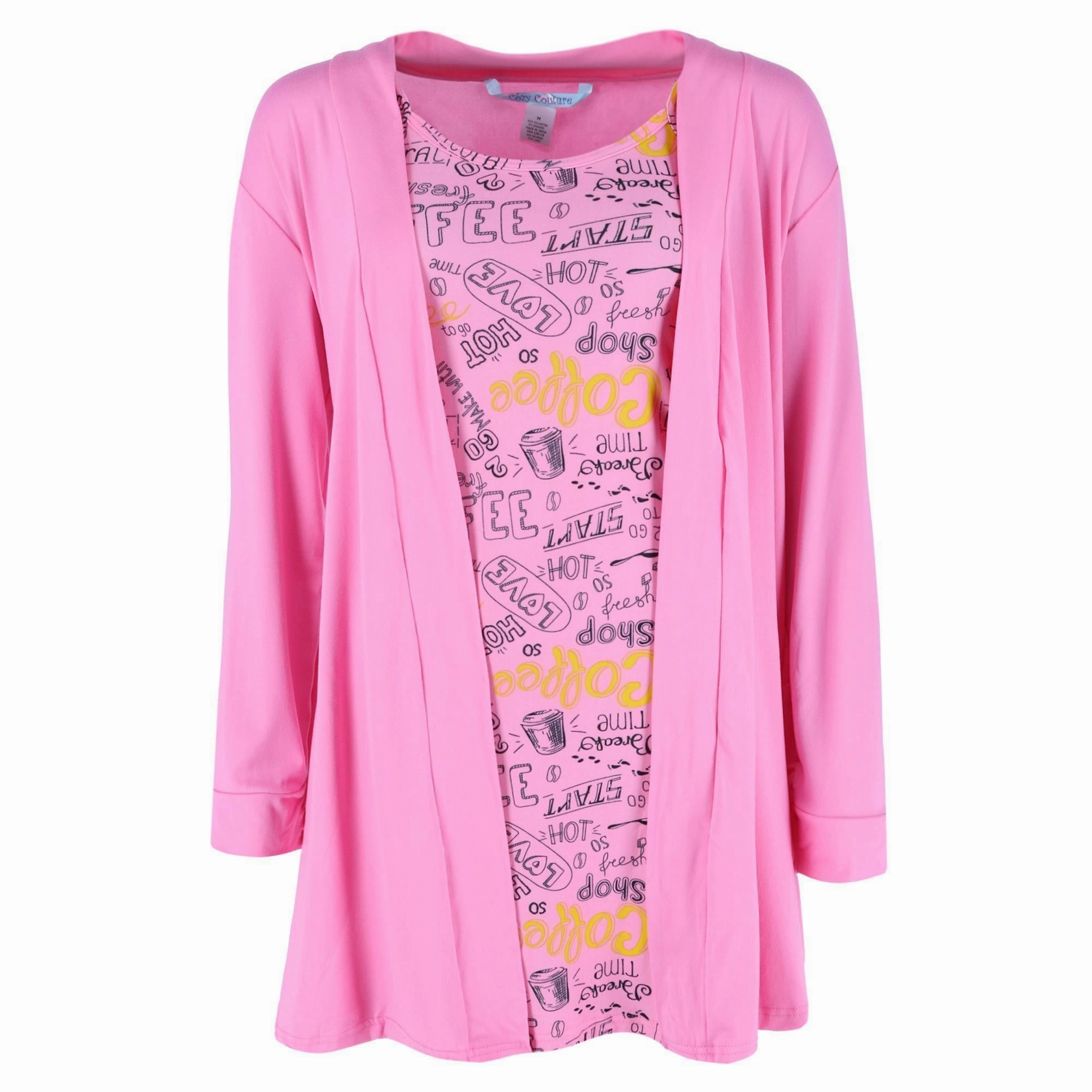Women's Plus Size Coffee Print Gown and Robe Set Butterfly Hem Detail NonIrritating Seams