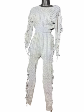 Women's Sweater Fringe Set In Gray SnagFree Fabric