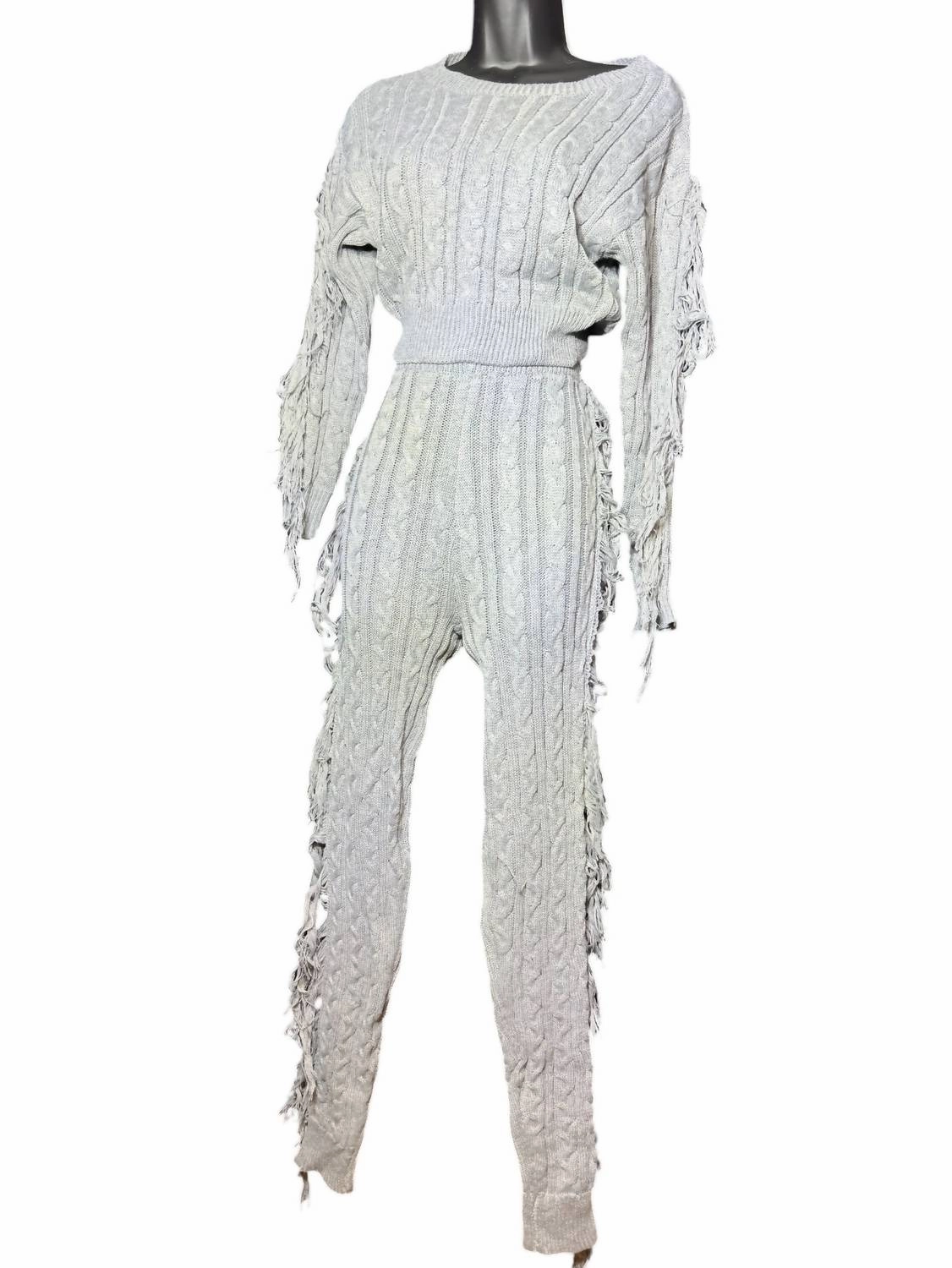 Women's Sweater Fringe Set In Gray SnagFree Fabric