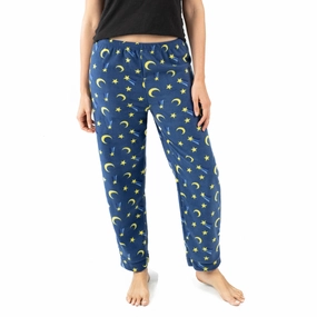 Flexible Stretch Fabric Womens Fleece Pajama Pants Moon