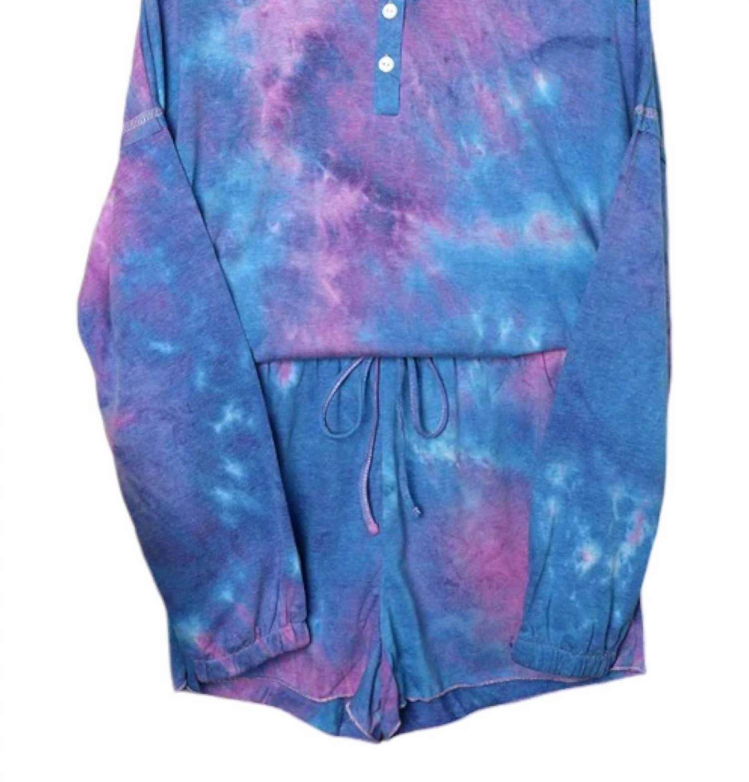 Non Binding Necklines Tiedye Pajama Shorts Set In Purple