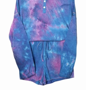 Non Binding Necklines Tiedye Pajama Shorts Set In Purple