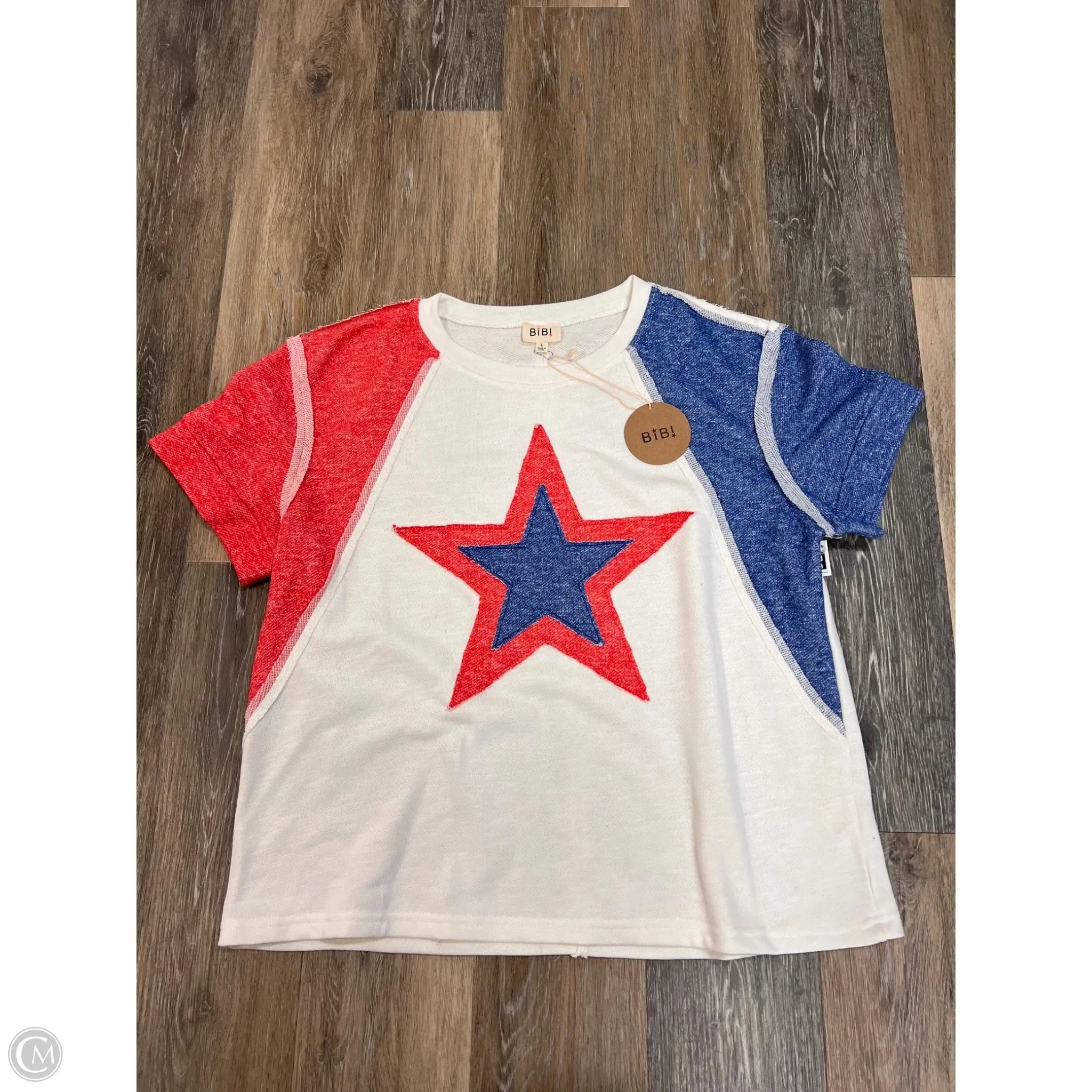 Top Short Sleeve By Bibi In Red & White, Size: L All Season Wear Fabric TumbleDryFriendlyMaterial
