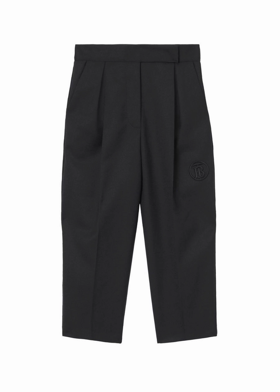 Burberry Kids Liza Monogram Motif Wool Blend Trousers Elastic Free Cuffs