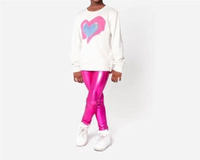 Girls Metallic Leggings In Fuchsia Pink MultiPocket