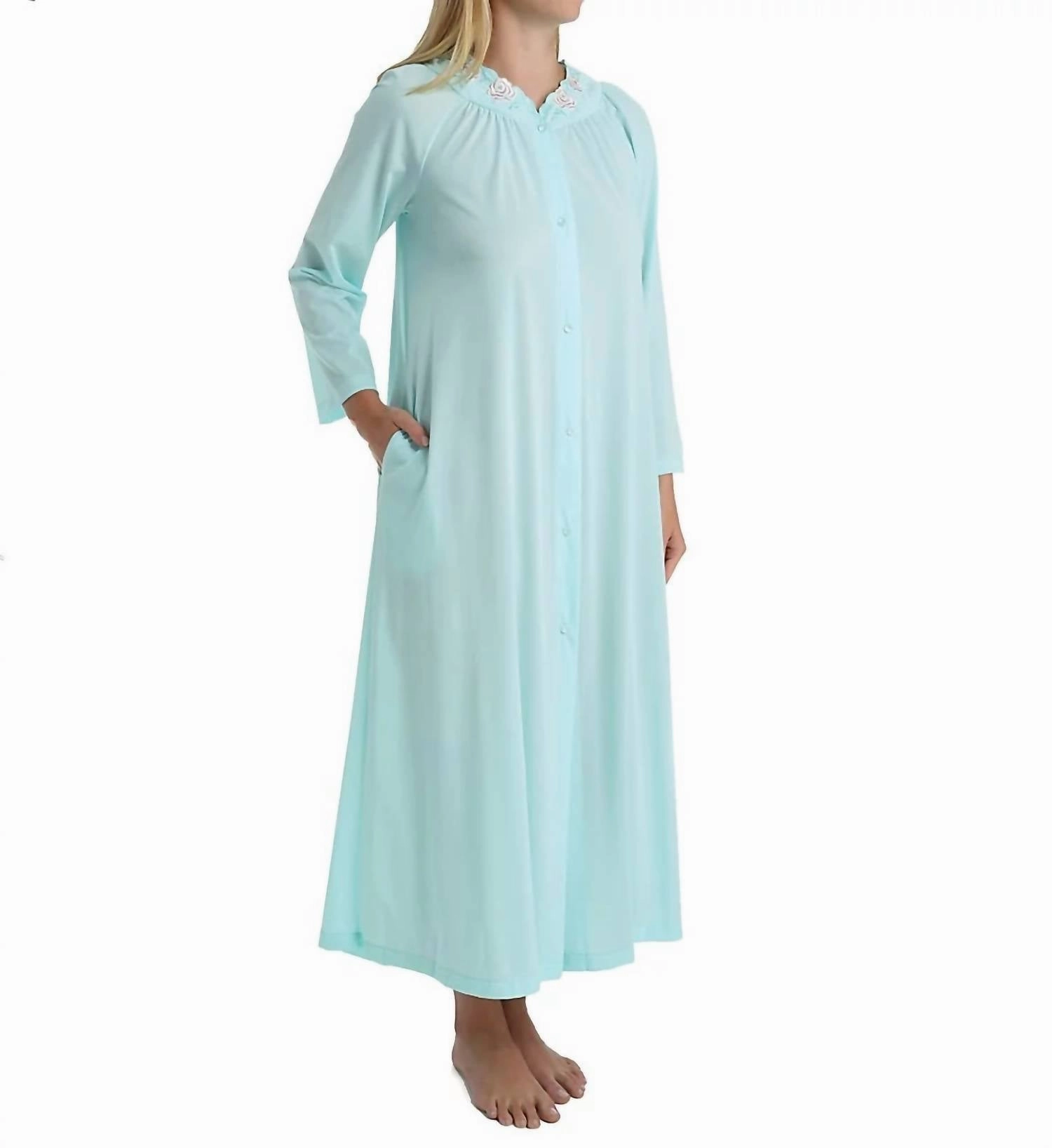 Long Sleeve Button Down Robe In Seafoam Drop Shoulder Design
