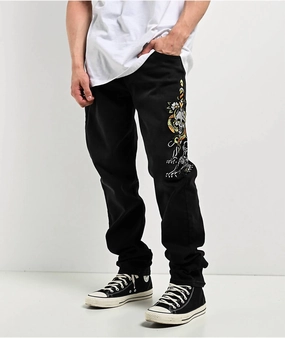 Dagger Skull Slim Taper Jean In Black Softened Lining
