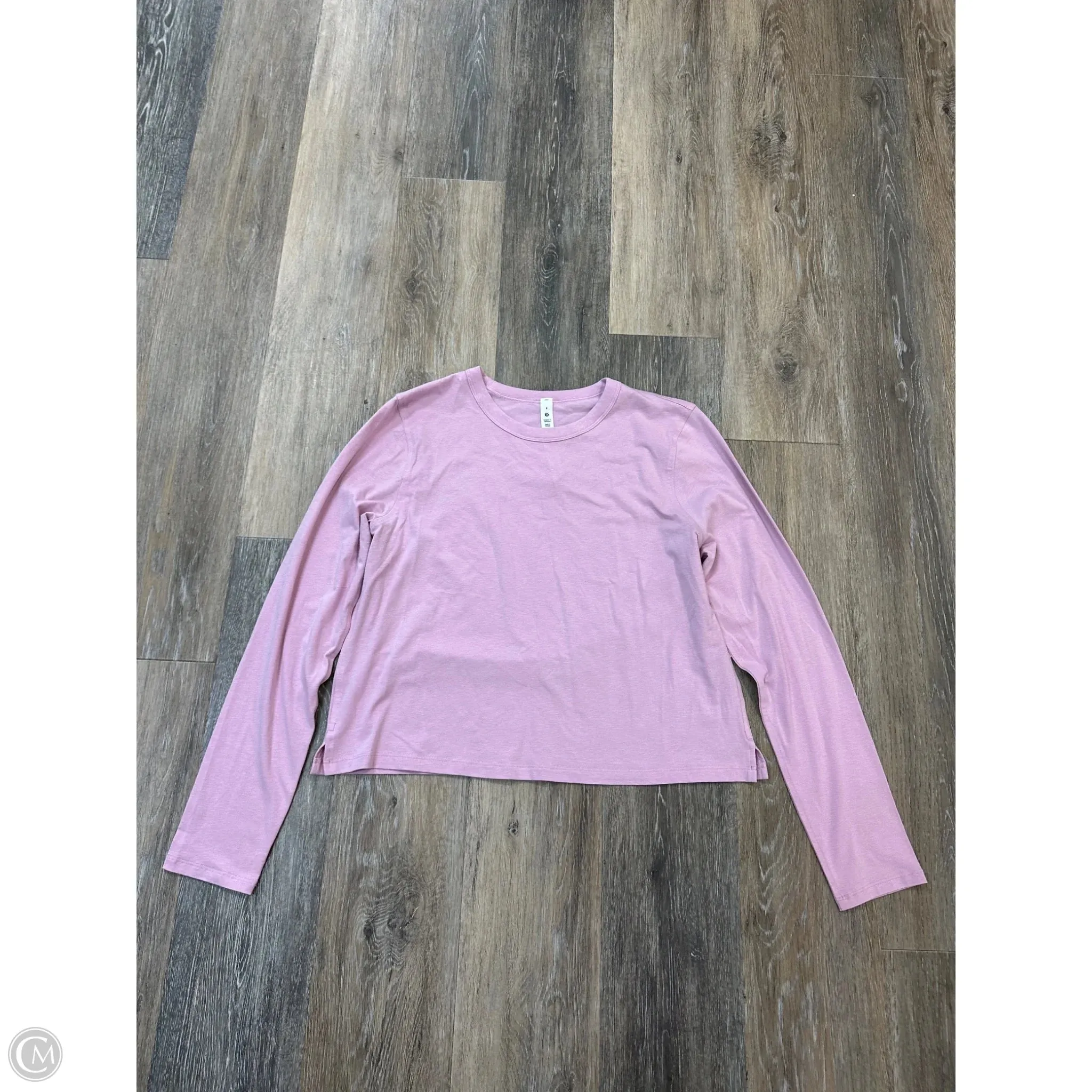 Curved Hemline Flexible Waistband Adaptation Athletic Top Long Sleeve Collar By Lululemon In Pink, Size: 8