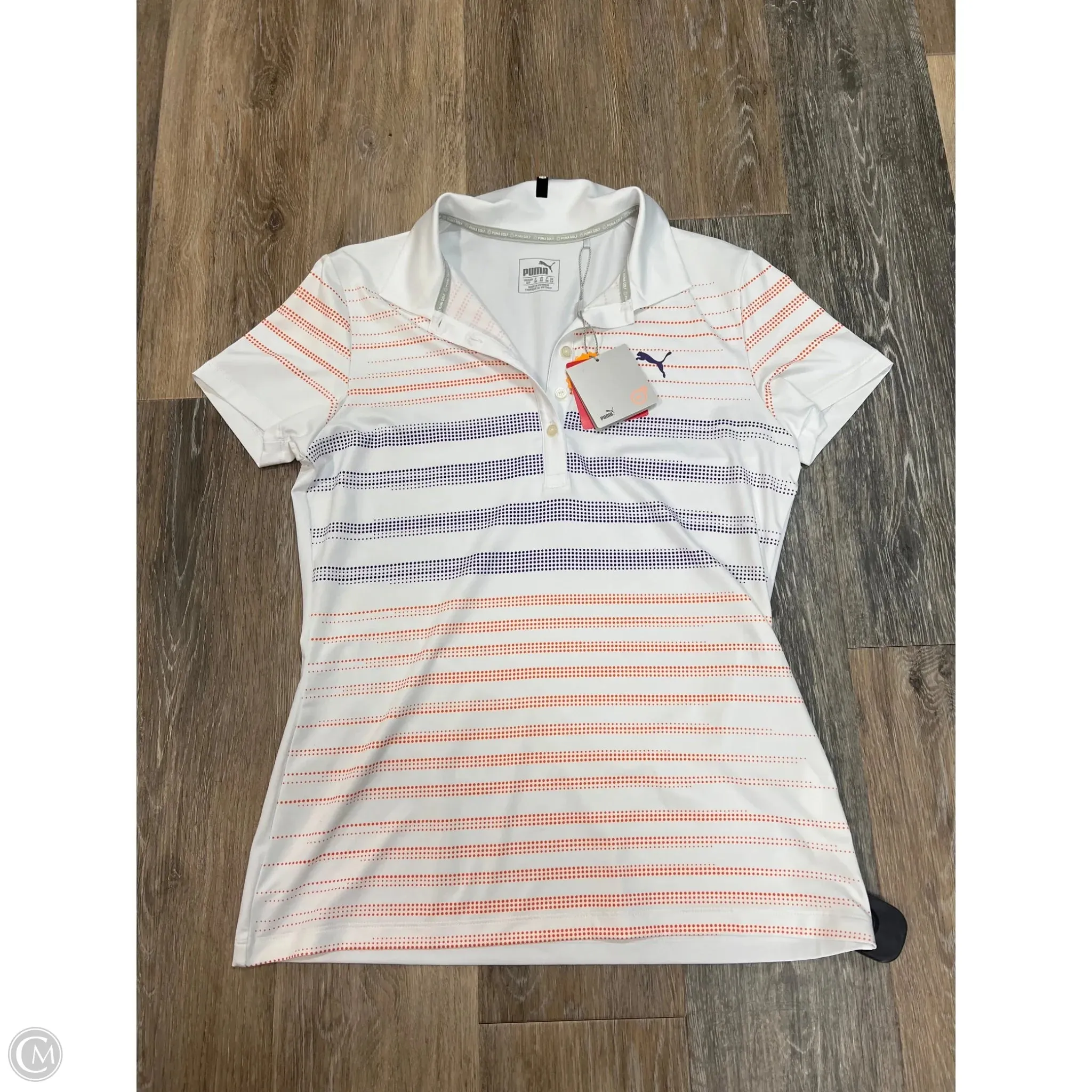 Athletic Top Short Sleeve By Puma In White, Size: S Moisture Wicking Fabric Stretchable Neckline
