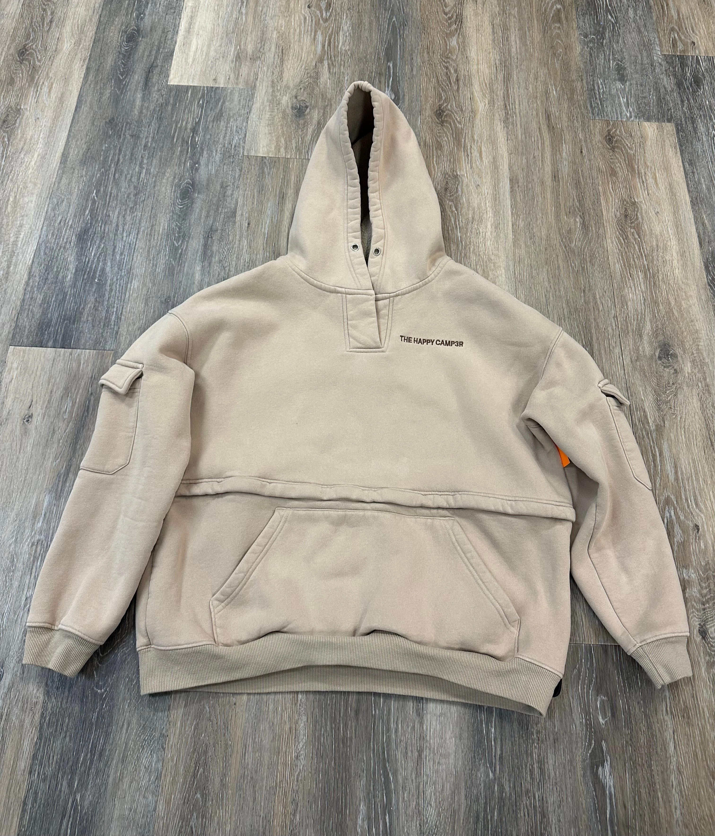 Athletic Sweatshirt Hoodie By The Happy Camper In Tan, Size: M Long Sleeve Shirt