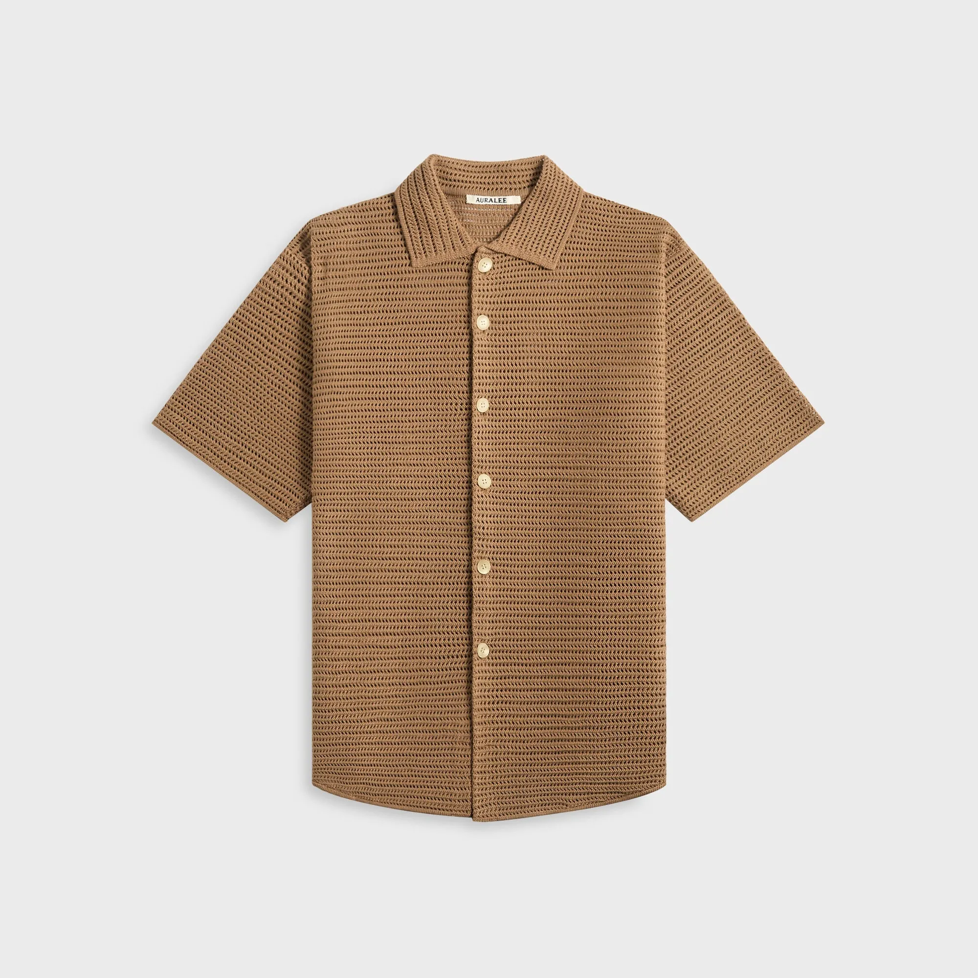 Lightweight Layer Casual Friday Auralee Cotton Mesh Knit Half Sleeved Shirt - Khaki Brown