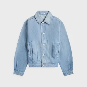 Hidden Button Placket Layering Essential Auralee Selvedge Faded Light Denim Blouson - Light Indigo