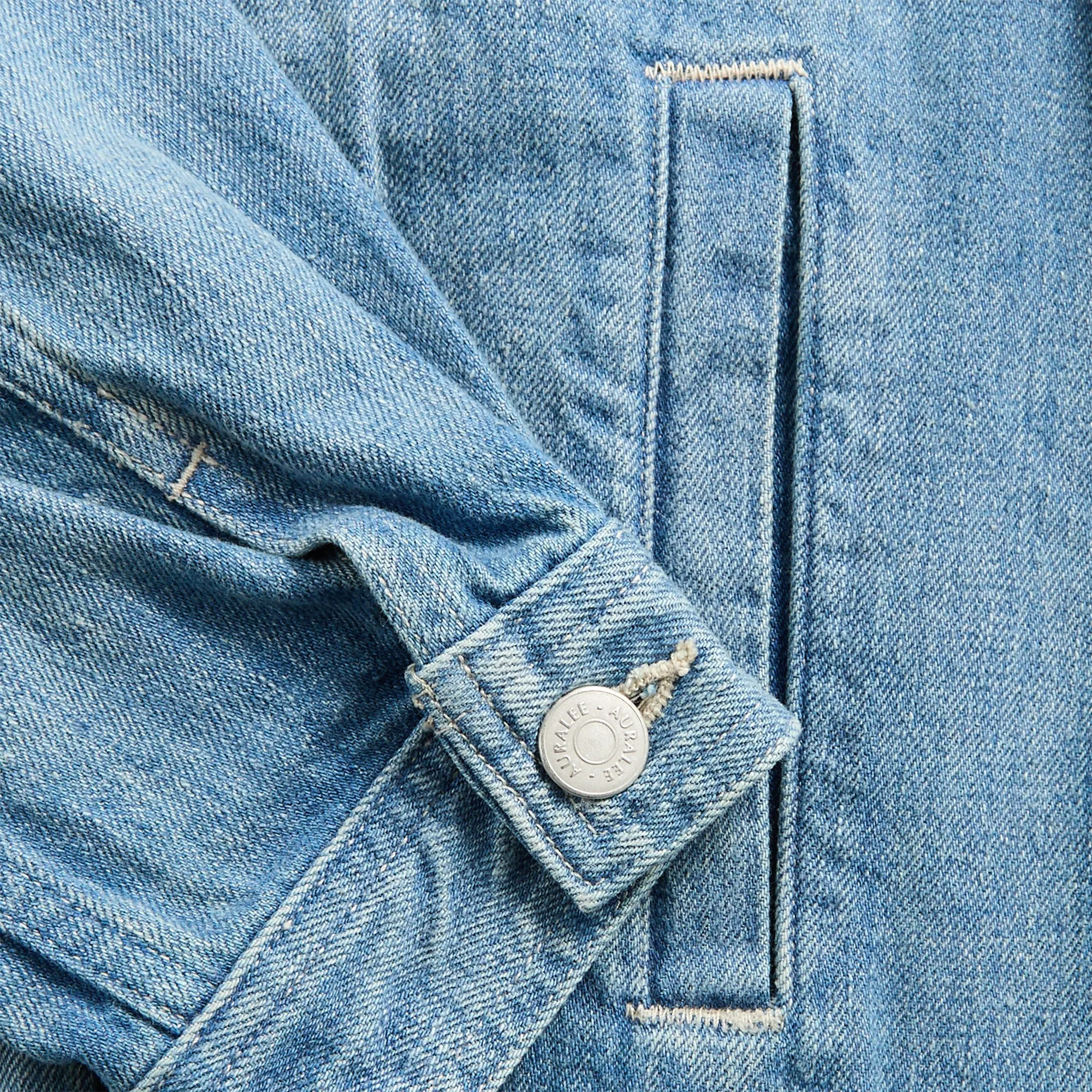 Auralee Selvedge Faded Light Denim Blouson - Light Indigo Roll-Up Sleeve
