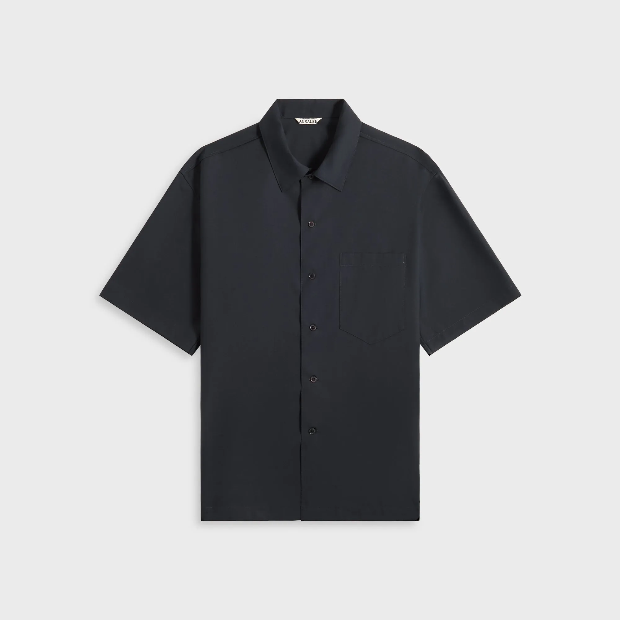 Auralee Super Fine Tropical Wool Open Collar Half Sleeved - Navy Modern Appeal Retro Vibe