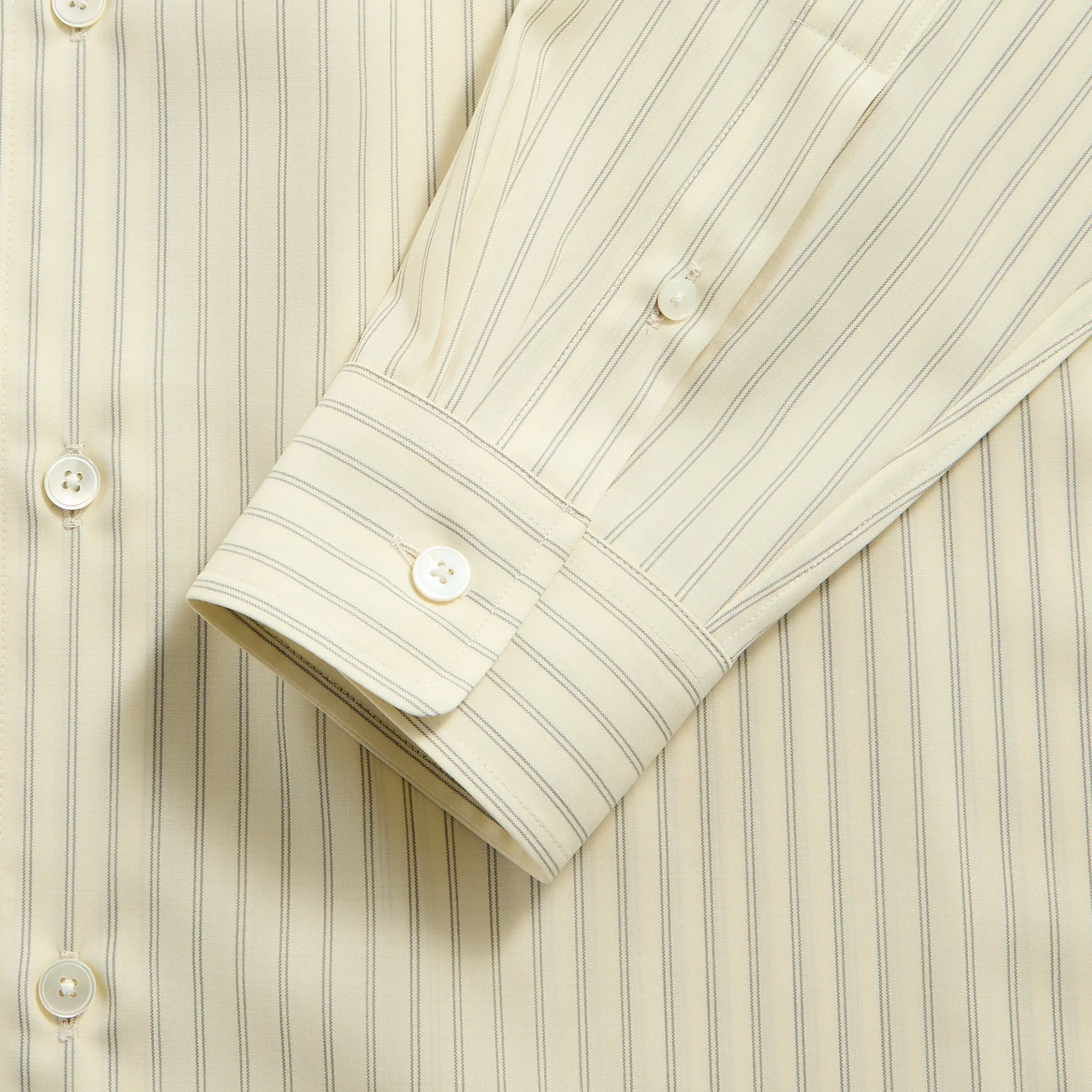 Structured Collar Abrasion resistant Auralee Super Fine Wool Stripe Shirt - Ivory Stripe