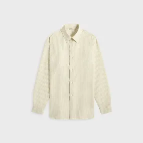 Auralee Super Fine Wool Stripe Shirt - Ivory Stripe Tuckable Hem
