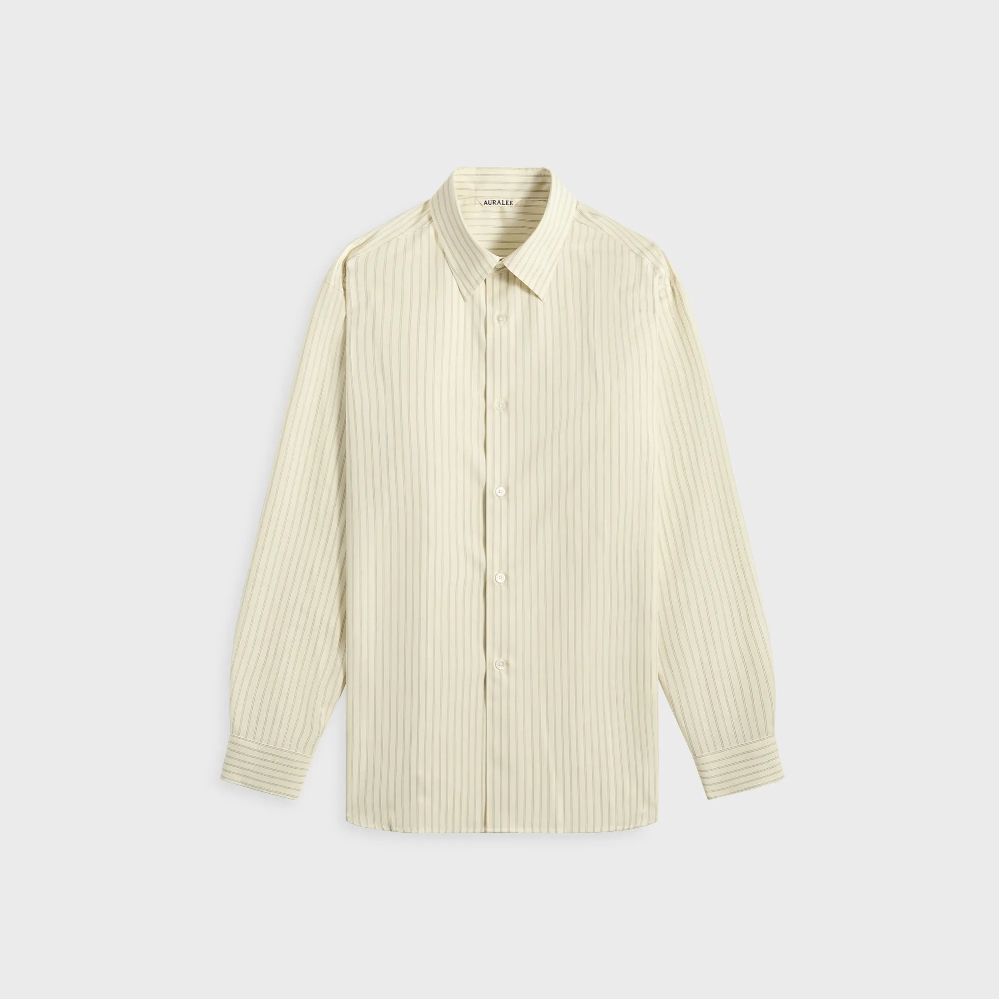 Auralee Super Fine Wool Stripe Shirt - Ivory Stripe Smooth Cotton Blend Sleepwear