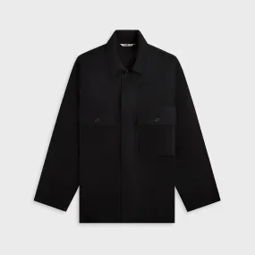 Auralee Wool Herringbone Over Shirt - Black Statement Maker Reinforced Buttonholes