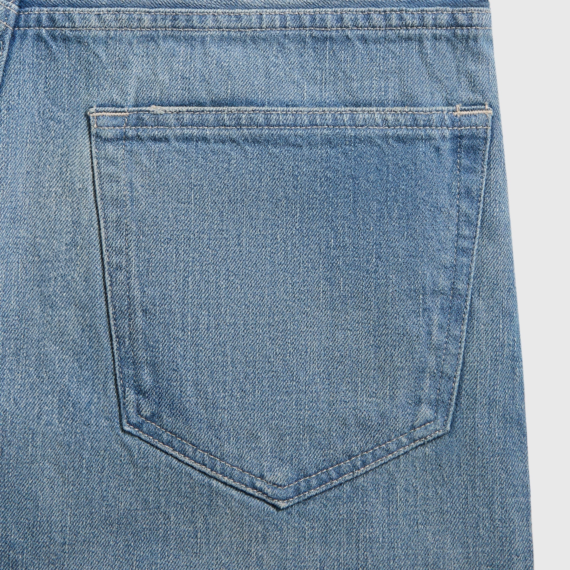 Modular Attachment Twill Weave Texture Auralee Selvedge Faded Light Denim Wide Pants - Light Indigo
