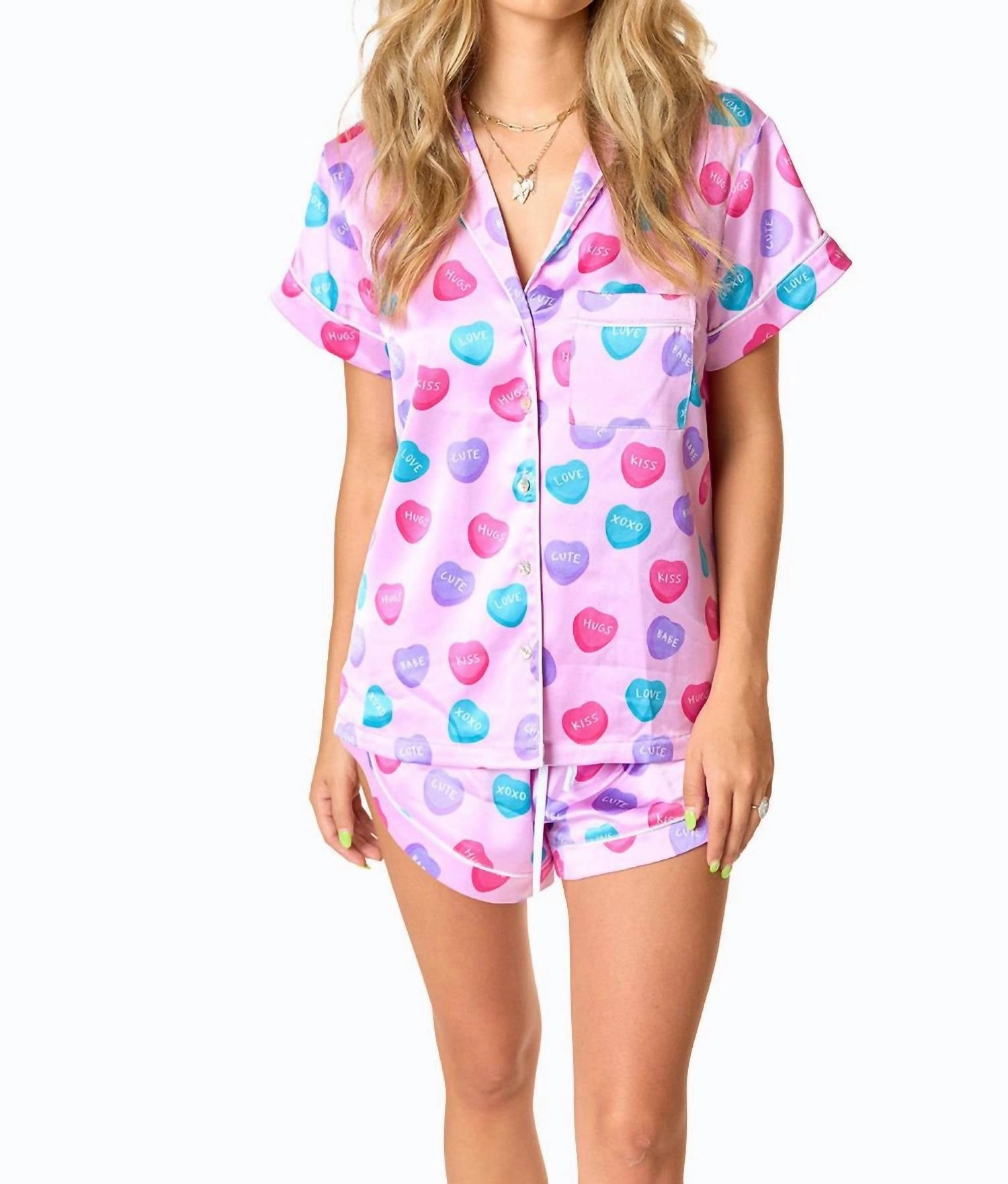 Split hem Aurora Pajama Set In Sweet Hearts