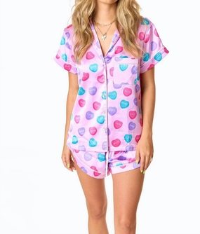 Universal Fit Wide Ribbed Hem Aurora Pajama Set In Sweet Hearts