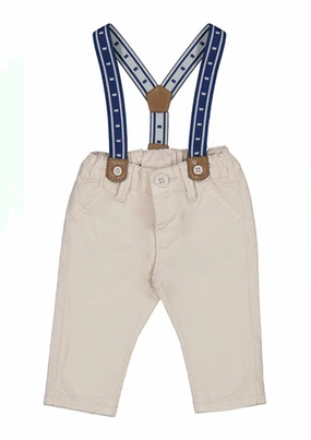 Baby Boy's Trouser With Suspender In Khaki Double Stitched Anti Friction Lining