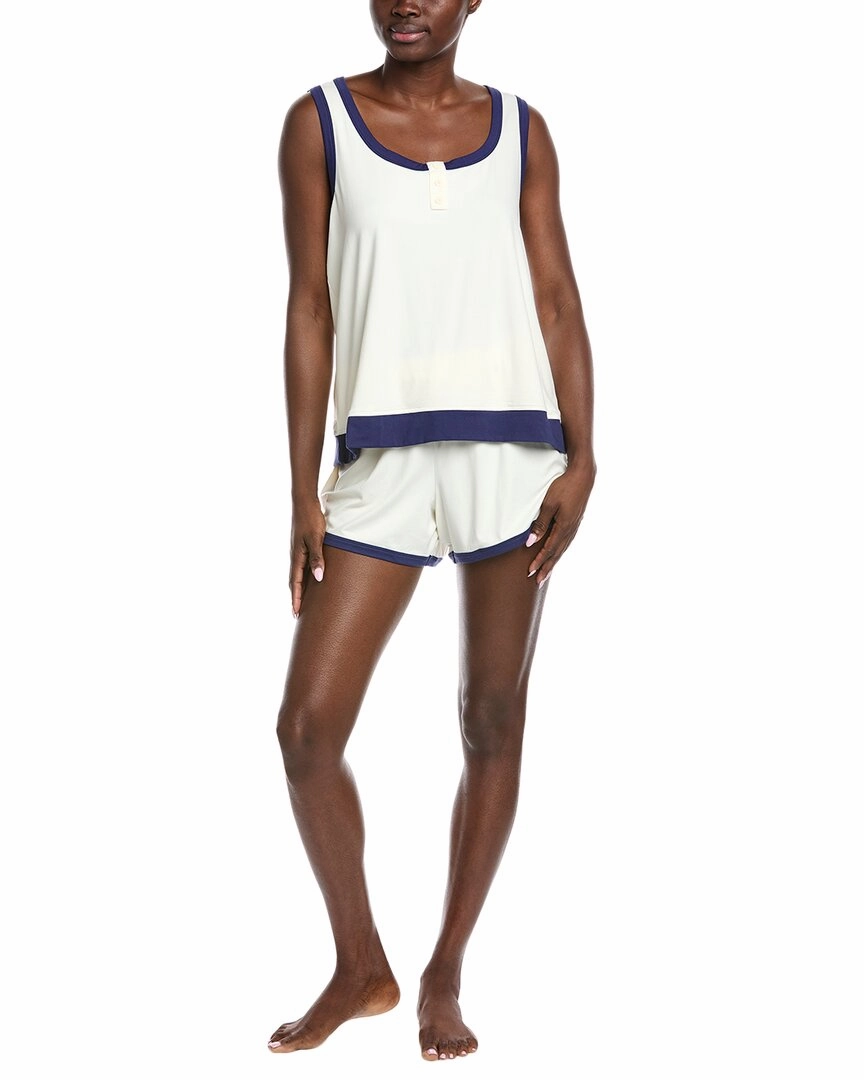Badgley Mischka 2pc Yummy Henley Shirt & Short Set HighWaisted Design Lightweight Knit