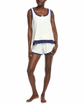 Badgley Mischka 2pc Yummy Henley Shirt & Short Set No Roll Hemline Easy Care Material