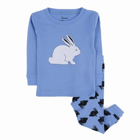 Layered Hem Design EcoFriendly Material Kids Two Piece Cotton Pajamas Bunny Blue