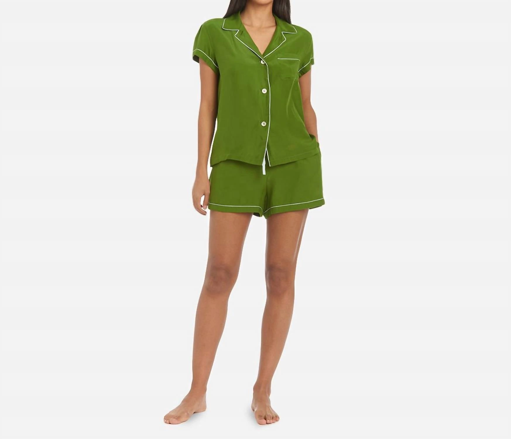 Sasi Washable Silk Pj Set In Matcha Oversized Hoodie Design