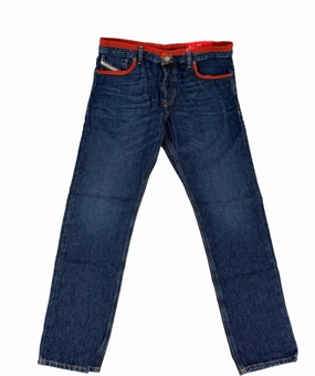 Diesel Blue/Orange Outline Straight Leg Denim Jeans Sharp Vibe
