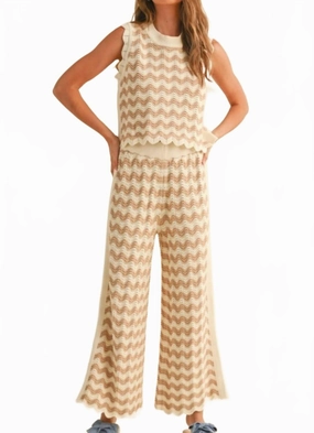 All Day Comfort Design Durable Reinforced Seams Wavy Crochet Pants Set In Beige