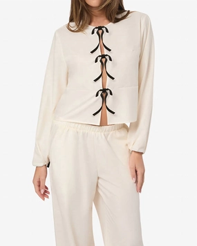 Ultra Soft Weave Tie Front Pajama Top In White