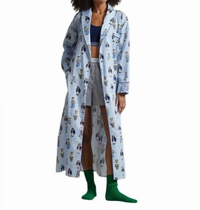 Bear Cotton Robe In Oxford Blue Flatlock Seams