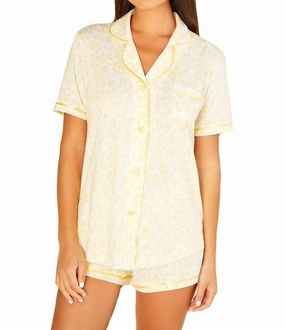 Hidden Pocket Detail Bella Printed Short Sleeve Top & Boxer Pajama Set In Animal Limone/limone