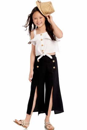 Flexible Gusset Adaptive Fit Big Girls | Tween Girls Wide Leg Front Slit Summer Pants