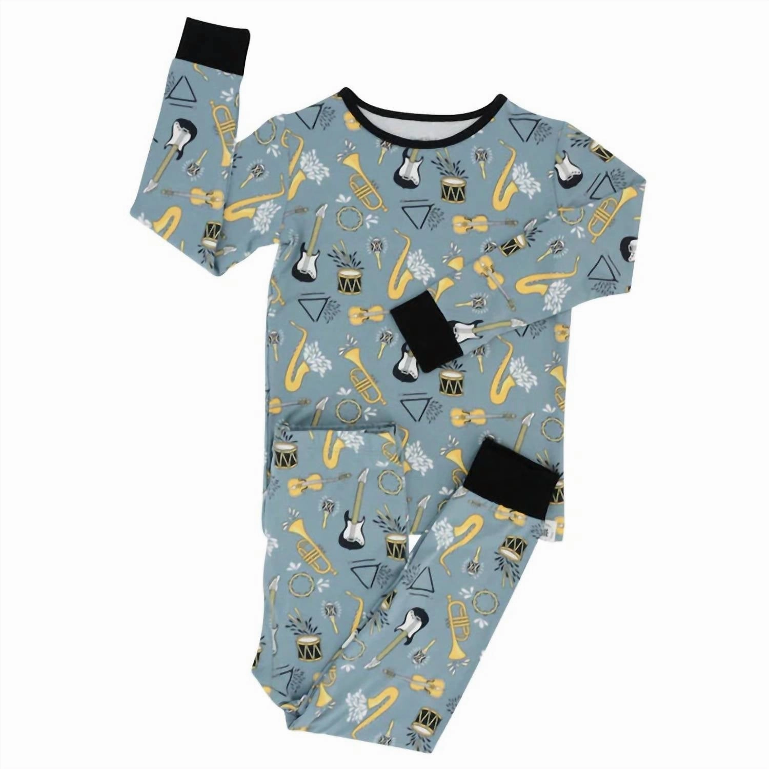 Big Kid Boy On That Note Pajama Set In Grey Flexible Stretch Fabric Compact Knit