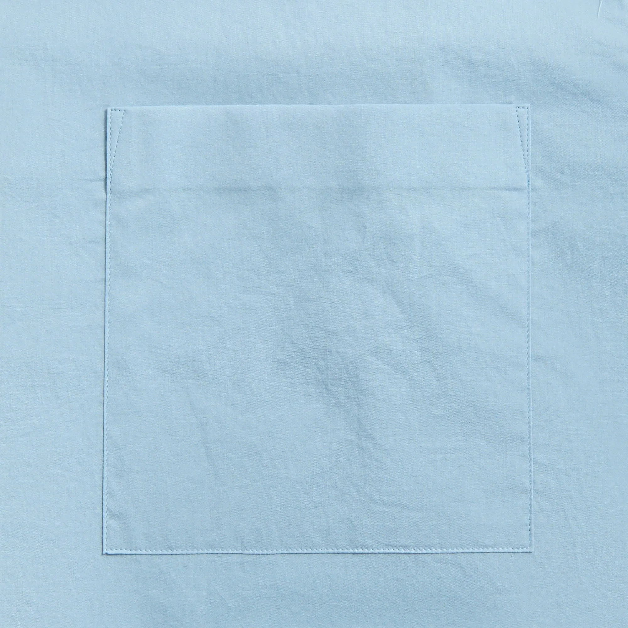 Shimmer Effect Auralee Washed Finx Typewriter Open Collar Shirt - Light Blue