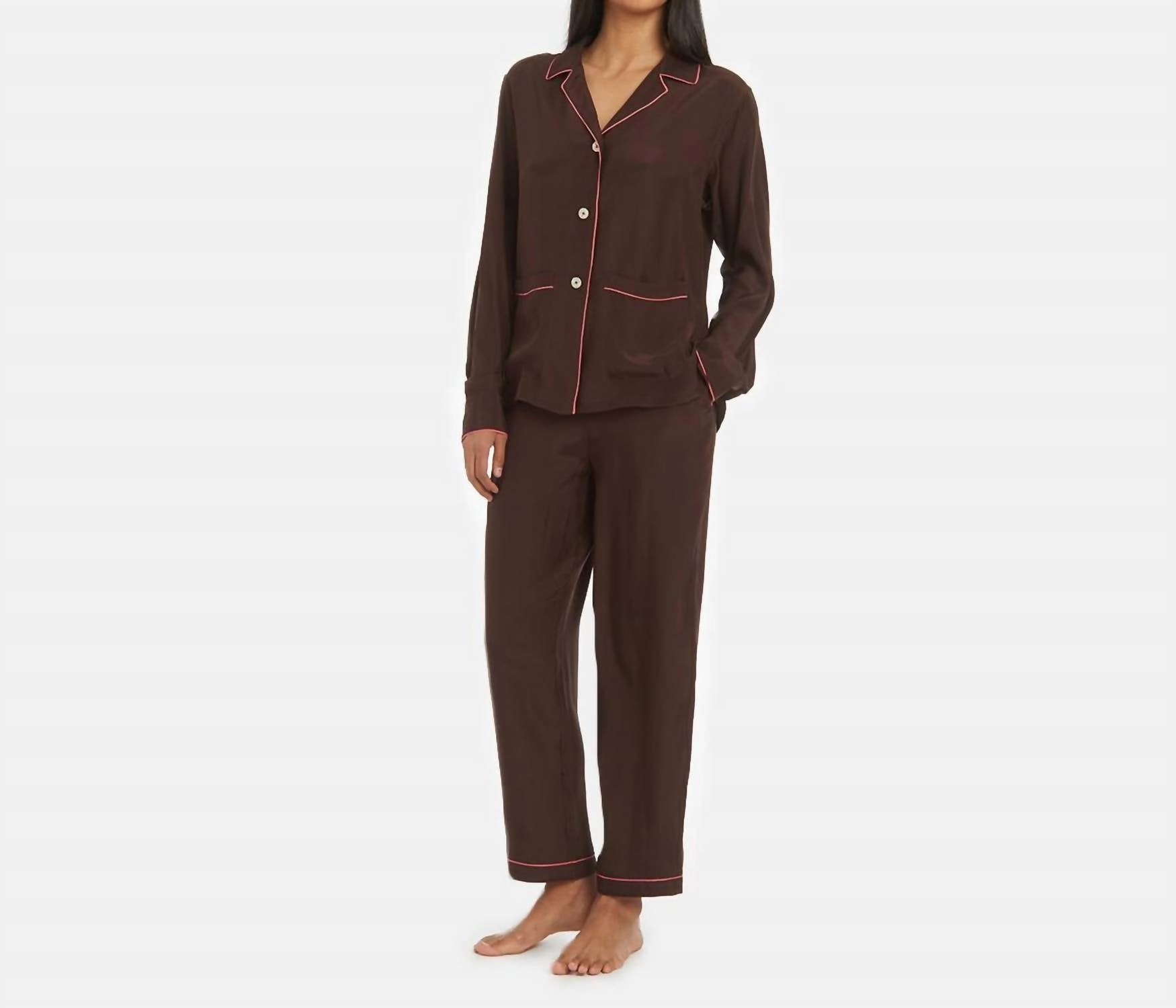 Brushed Inner Layer Ayla Washable Silk Pj Set In Tree