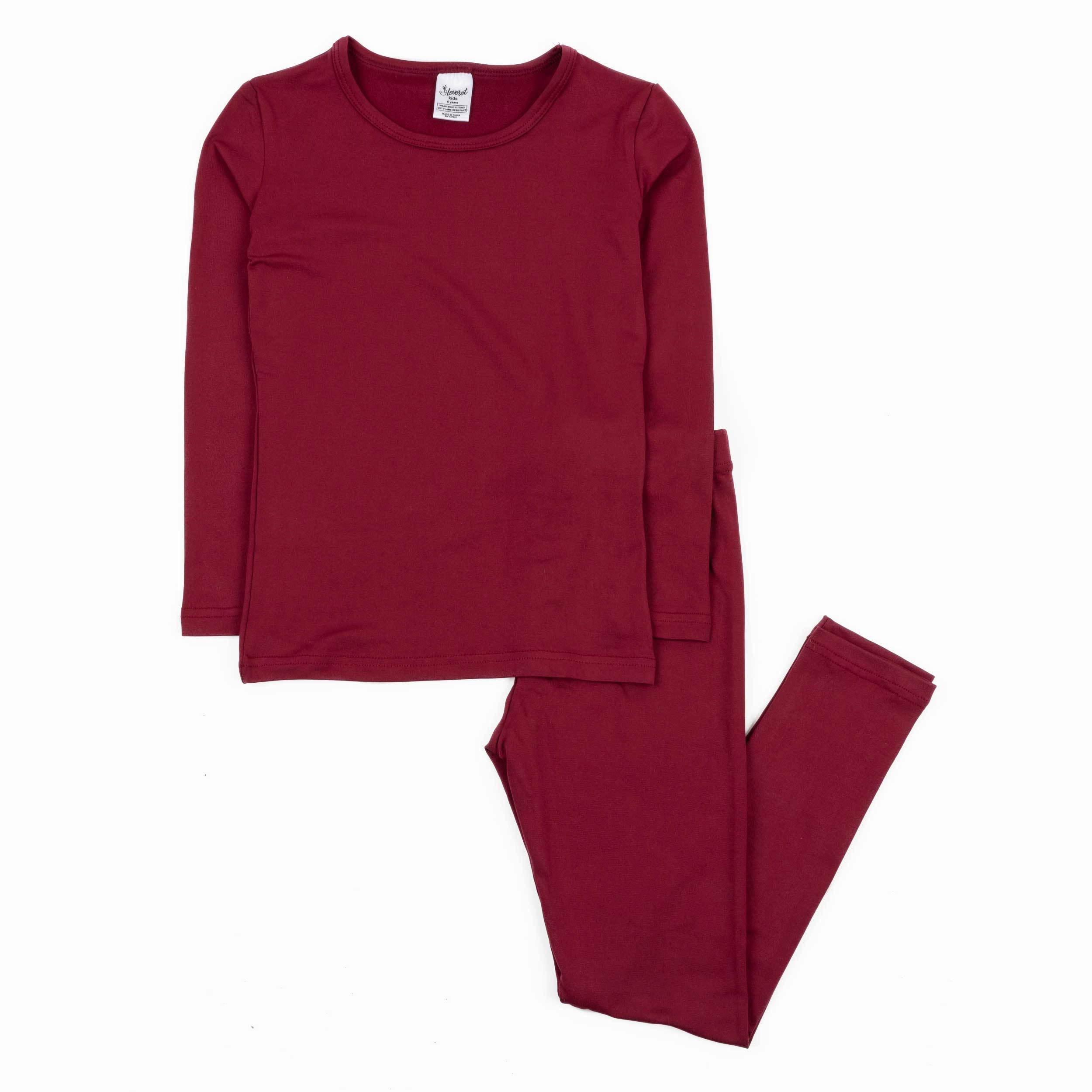 Kids Two Piece Thermal Pajamas Classic Solid Color Moisture Wicking Fabric Smooth zipper closure