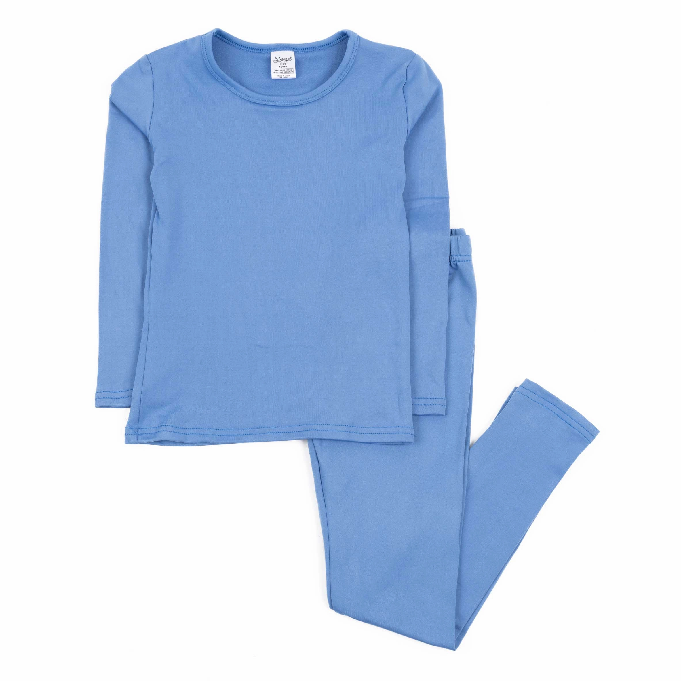 Kids Two Piece Thermal Pajamas Classic Solid Color Flexible Stretch Material Machine Washable Fabric
