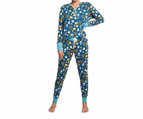 Women's Hanukkah Bamboo Pajama Set In Blue Multi Thermal Regulating Material