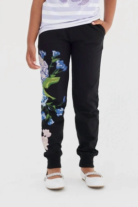 Hydrangea Printed Joggers In Black Durable Fabric OdorResistantTreatment